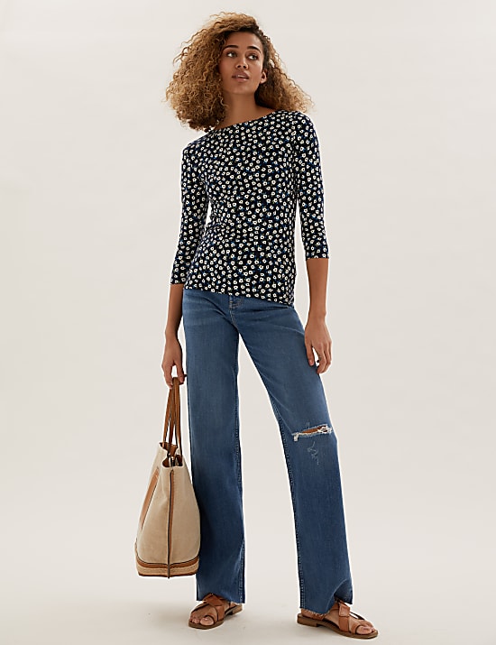 High Waisted Slim Fit Wide Leg Jeans