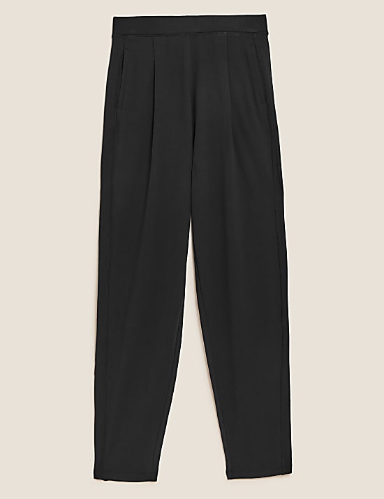 Jersey Pleat Front Tapered Trousers