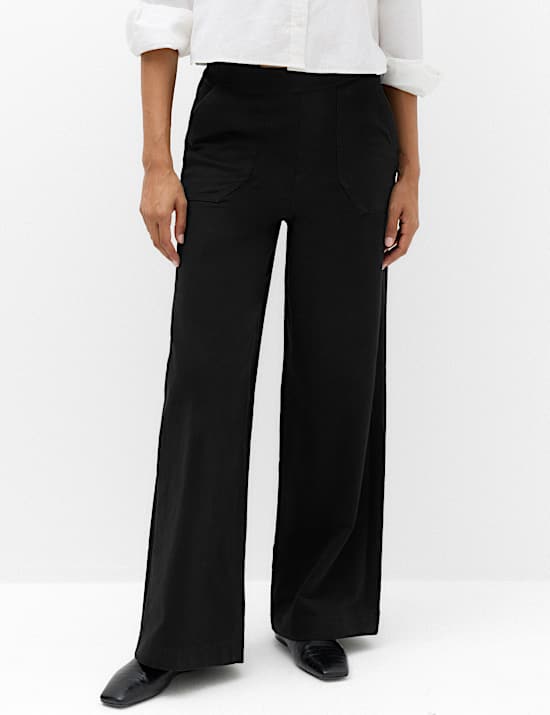 Denim Elasticated Waist Wide Leg Trousers
