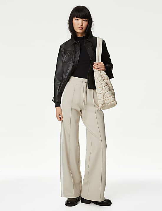 Jersey Side Stripe Wide Leg Trousers