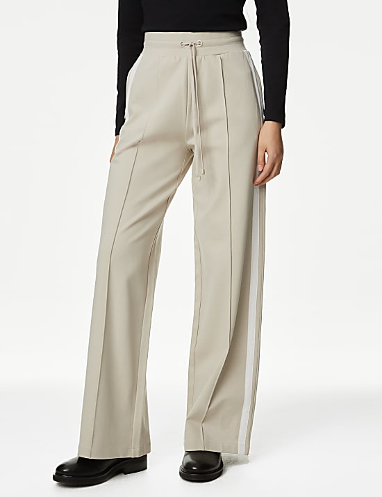 Jersey Side Stripe Wide Leg Trousers