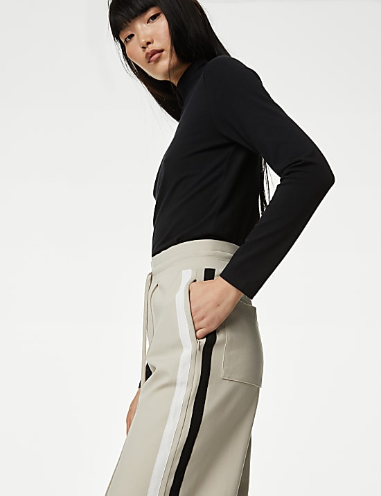 Jersey Side Stripe Wide Leg Trousers