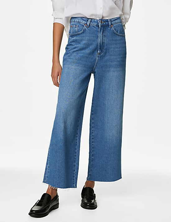 Ψηλόμεσο τζιν με φαρδιά μπατζάκια από σύμμεικτο Lyocell