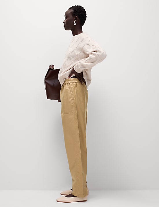 Pure Cotton Pull On Carrot Leg Trousers