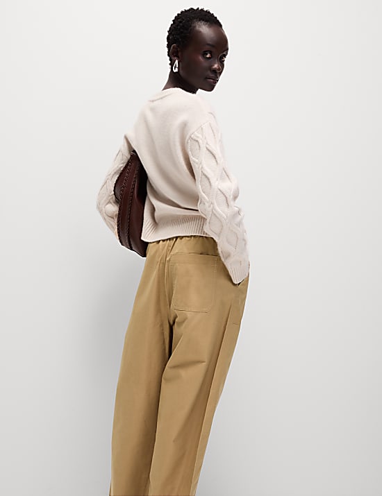 Pure Cotton Pull On Carrot Leg Trousers