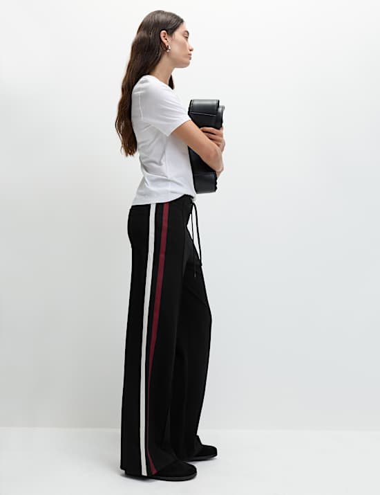 Jersey Side Stripe Wide Leg Trousers