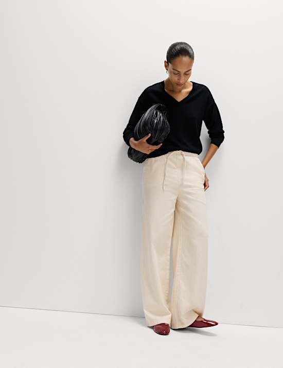 Pantalon jambe large en jean avec cordon