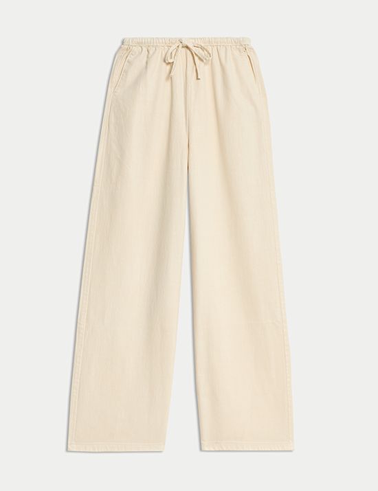 Pantalon jambe large en jean avec cordon