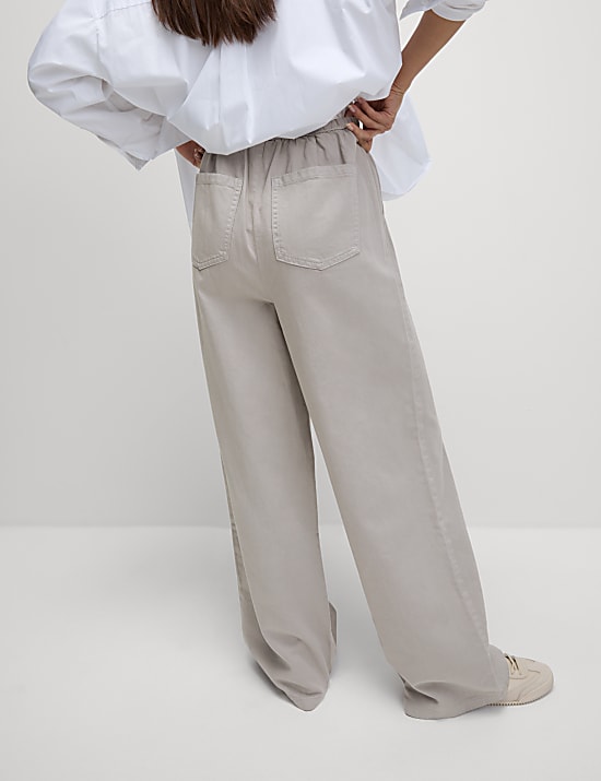 Denim Drawstring Wide-Leg Trousers
