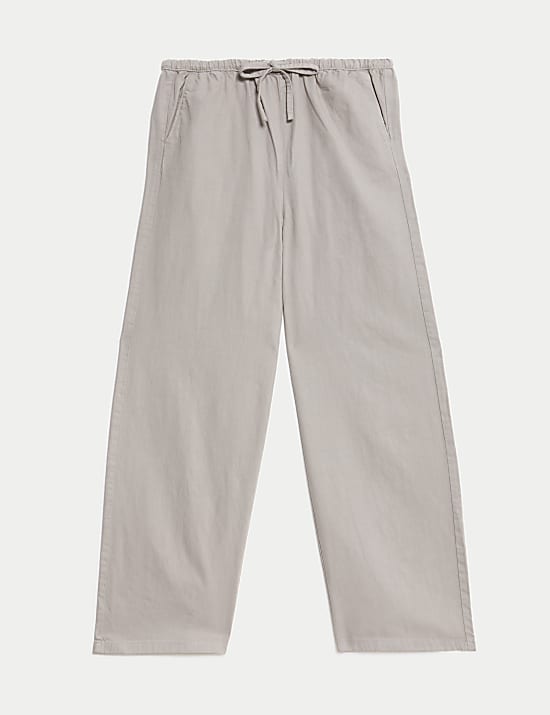 Denim Drawstring Wide-Leg Trousers