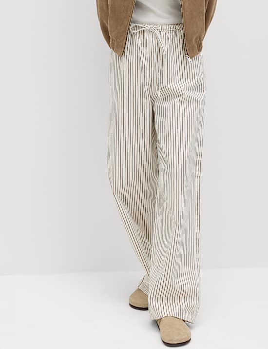 Denim Drawstring Wide-Leg Trousers