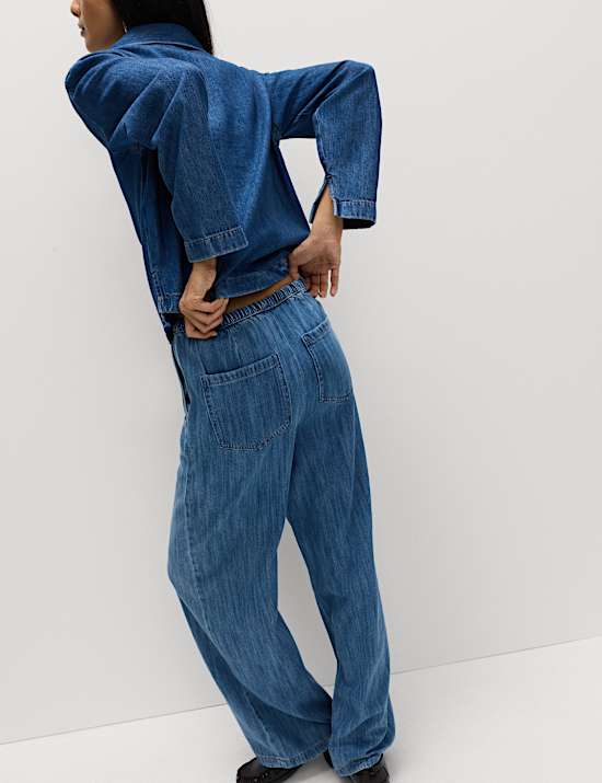 Denim Drawstring Wide-Leg Trousers