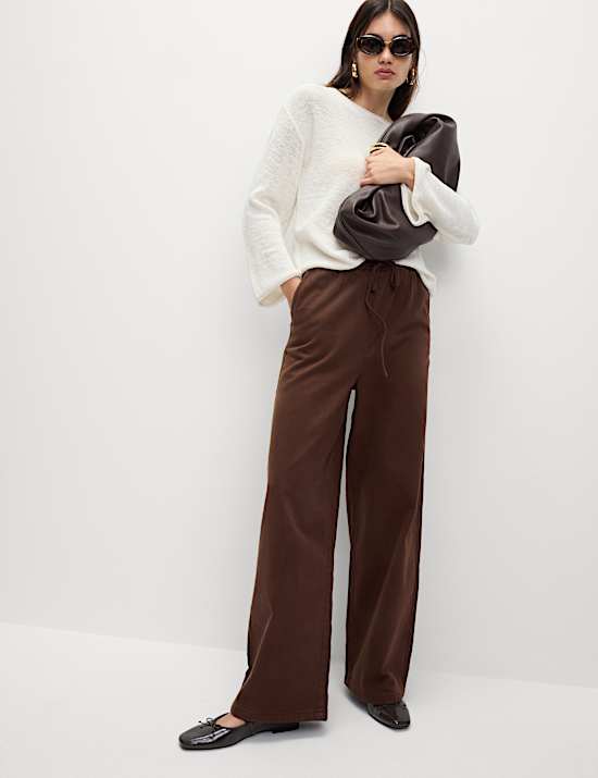 Denim Drawstring Wide-Leg Trousers