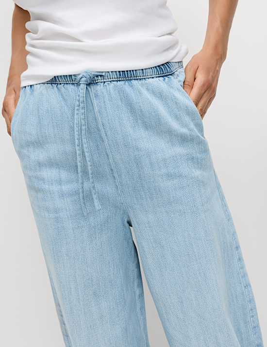 Cotton Rich Drawstring Wide Leg Trousers