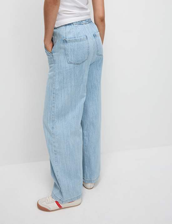 Cotton Rich Drawstring Wide Leg Trousers
