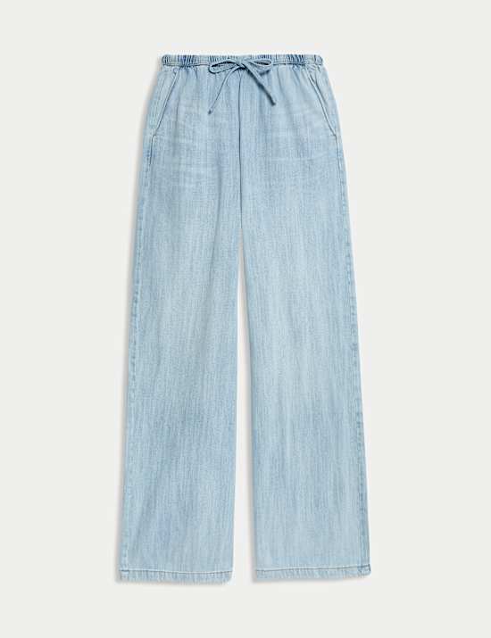 Cotton Rich Drawstring Wide Leg Trousers