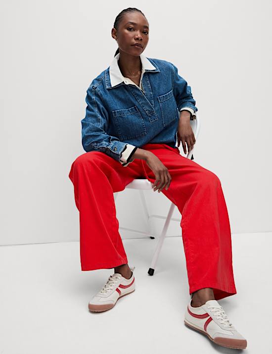 Denim Drawstring Wide-Leg Trousers