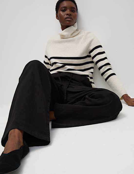 Denim Drawstring Wide-Leg Trousers