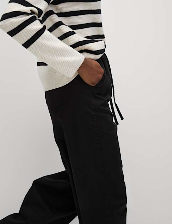 Denim Drawstring Wide-Leg Trousers