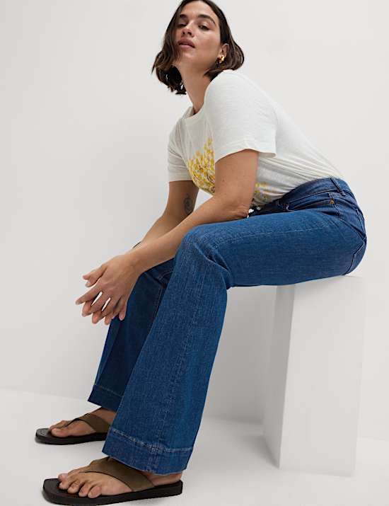 High Waisted Crease Front Slim Flare Jeans