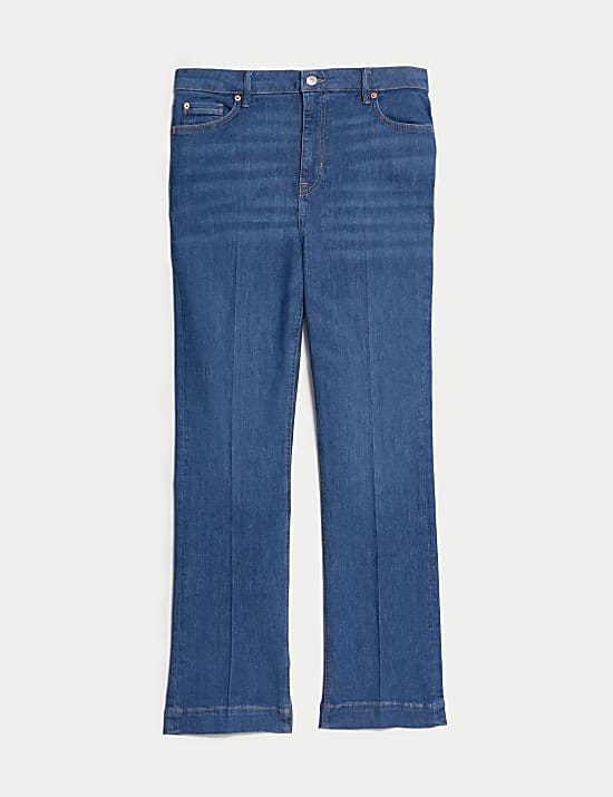 High Waisted Crease Front Slim Flare Jeans