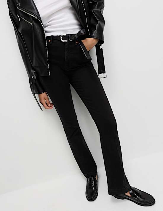 High Waisted Crease Front Slim Flare Jeans