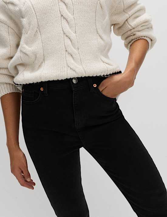 High Waisted Crease Front Slim Flare Jeans