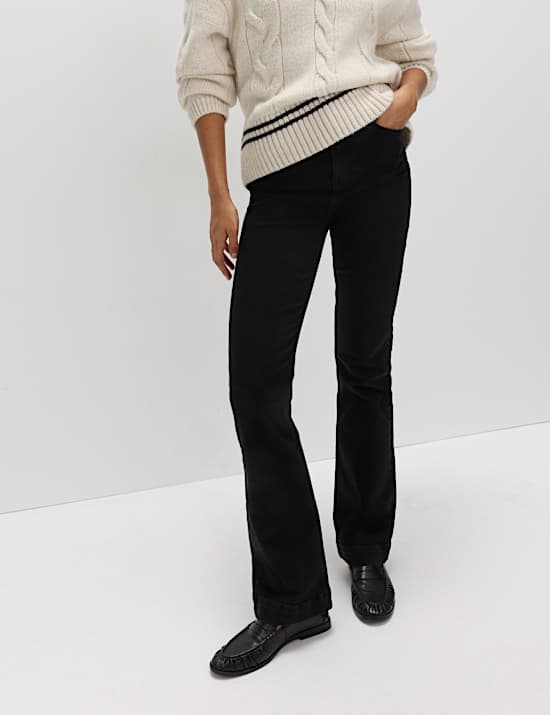 High Waisted Crease Front Slim Flare Jeans