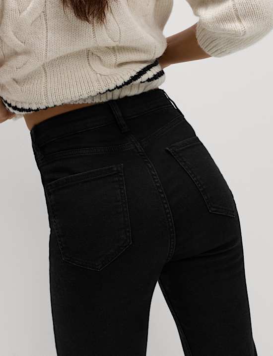High Waisted Crease Front Slim Flare Jeans
