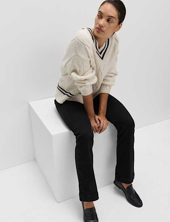 High Waisted Crease Front Slim Flare Jeans