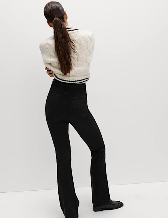 High Waisted Crease Front Slim Flare Jeans