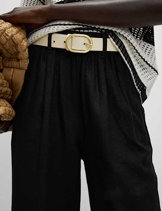 Kalhoty se širokými nohavicemi s vysokým obsahem lnu