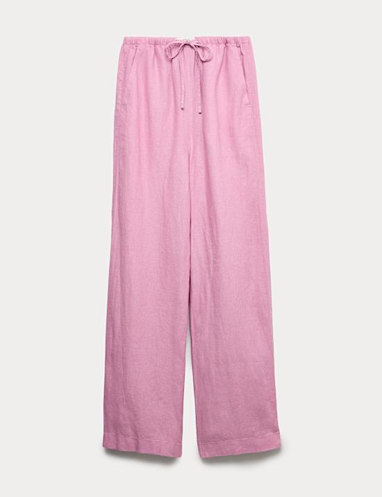 Pure Linen Drawstring Wide Leg Trousers