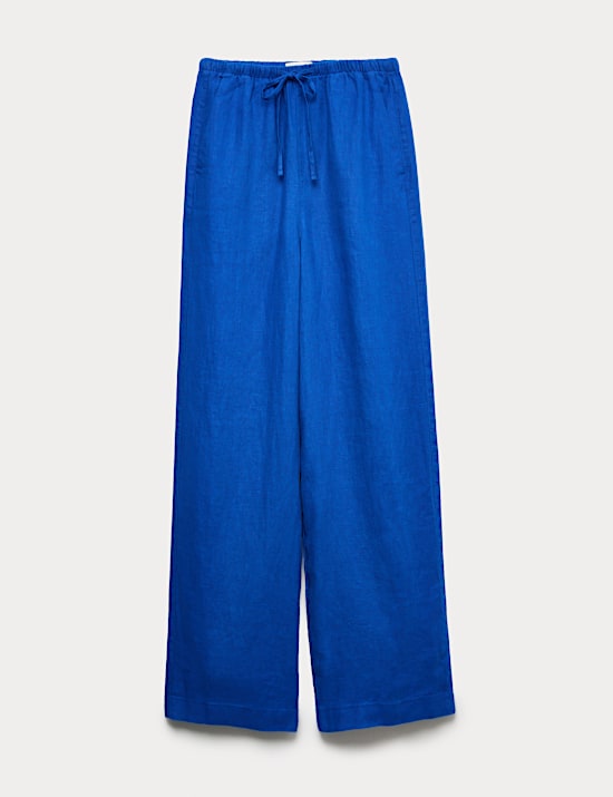 Pure Linen Drawstring Wide Leg Trousers