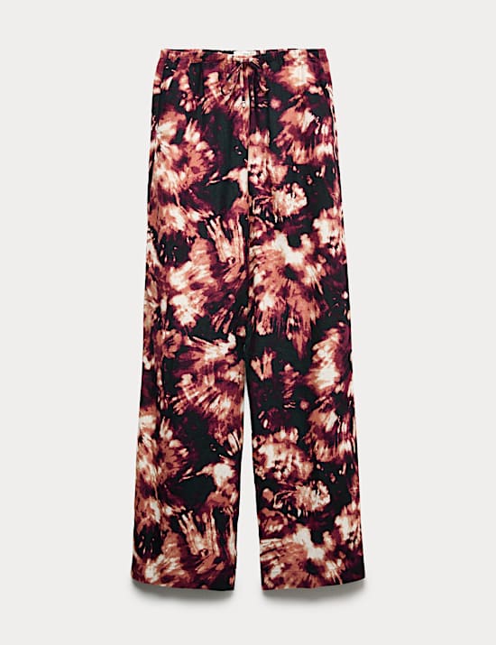 Pure Linen Drawstring Wide Leg Trousers