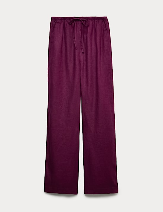 Pure Linen Drawstring Wide Leg Trousers