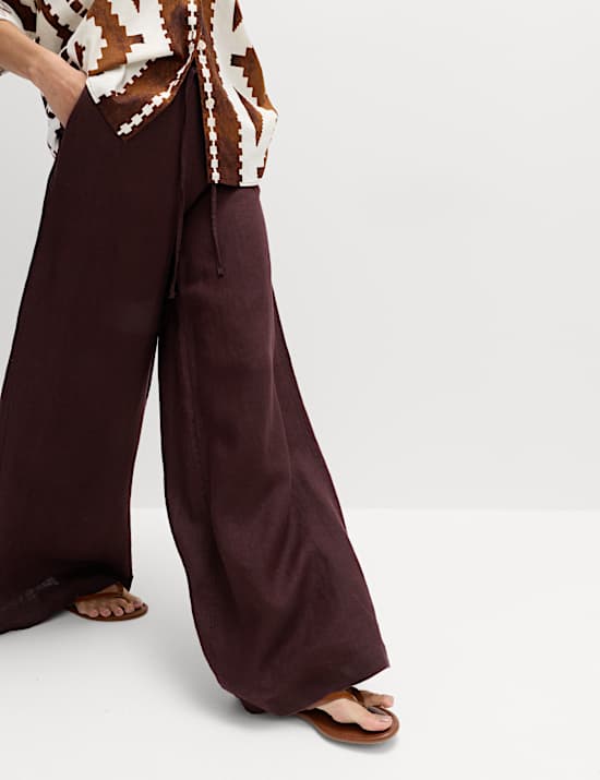 Pure Linen Wide Leg Palazzo Trousers