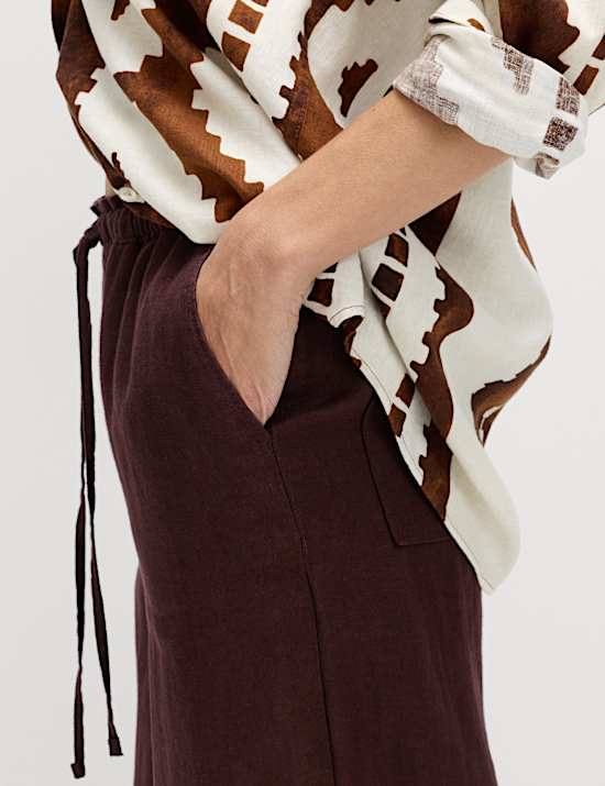 Pure Linen Wide Leg Palazzo Trousers