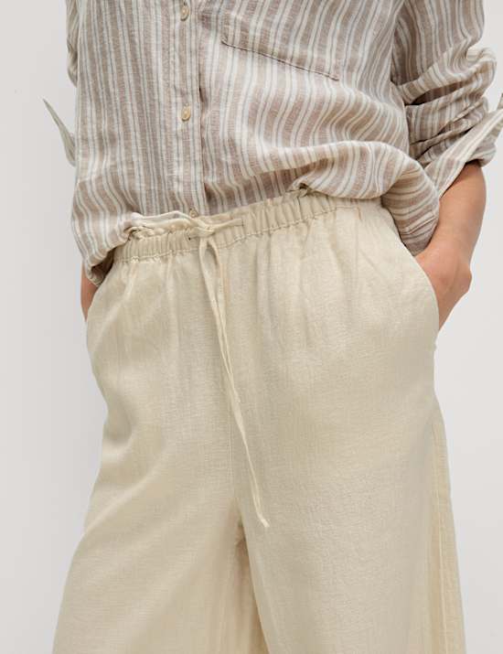 Pantalon palazzo jambe large 100 % lin