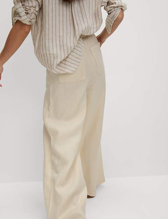 Pantalon palazzo jambe large 100 % lin