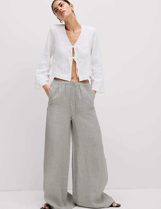 Pure Linen Palazzo Trousers