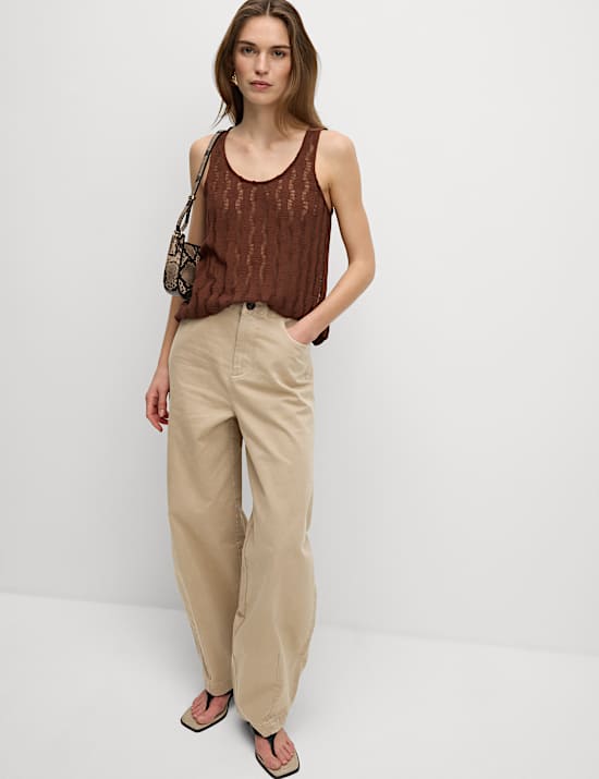 Elasticated Waist Barrel Leg Casual Trousers