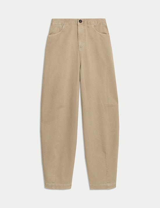 Elasticated Waist Barrel Leg Casual Trousers