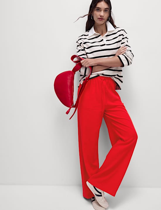 Linen Blend Wide Leg Trousers