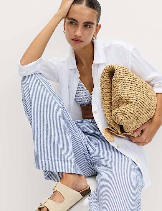 Linen Blend Wide Leg Trousers