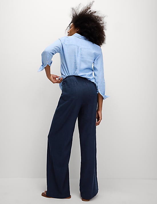 Linen Blend Wide Leg Trousers