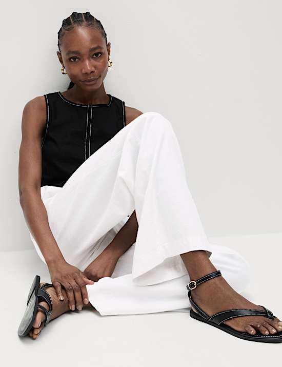 Linen Blend Wide Leg Trousers