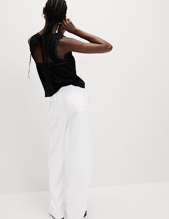 Linen Blend Wide Leg Trousers