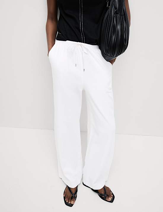 Linen Blend Wide Leg Trousers