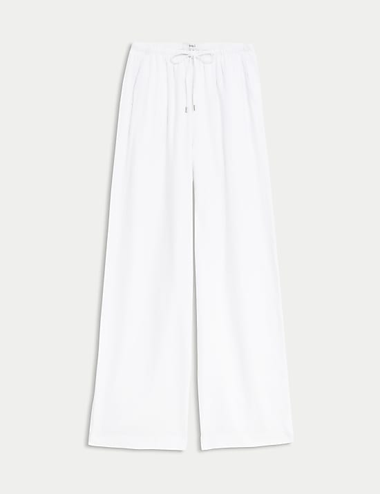 Linen Blend Wide Leg Trousers